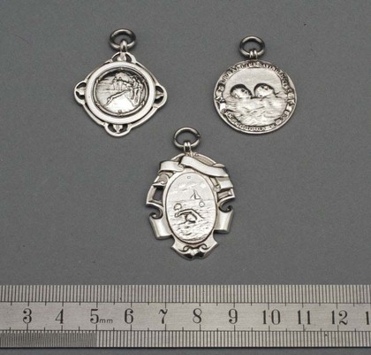 Lifesaving and Swimming Silver Fob Medallions - Set of 3